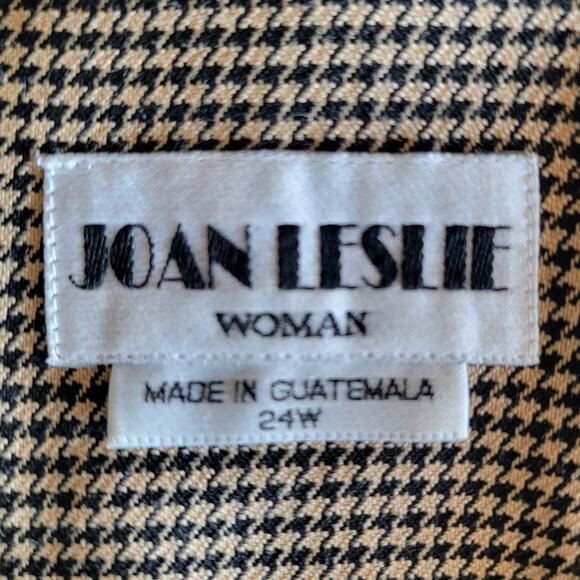 Vintage Joan Leslie Women Plus 24W Houndstooth Blazer Tan Black Shoulder Pad Zip - Picture 3 of 12